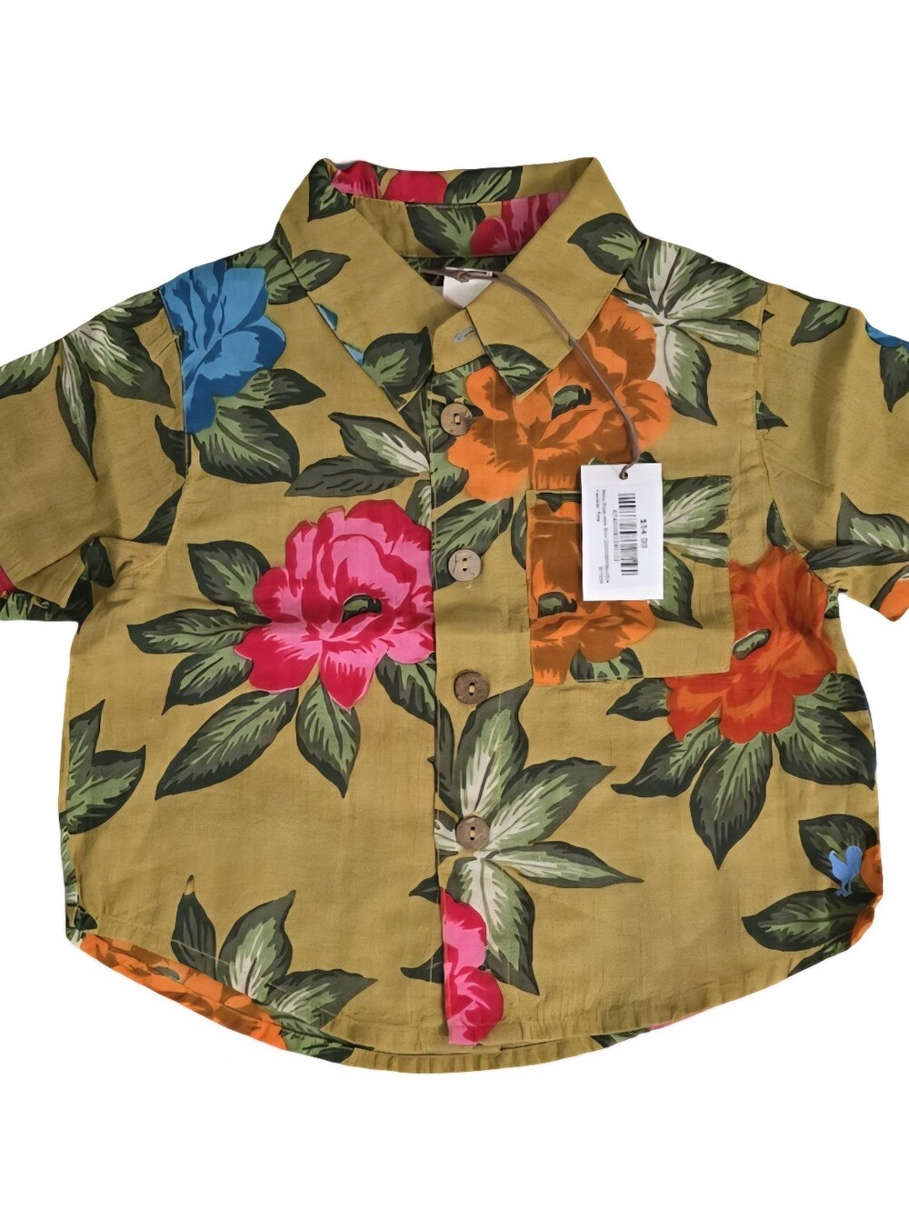 NWT Blue Rooster Floral Hawaiian Print Short Sleeve Linen Button Up 6-12m